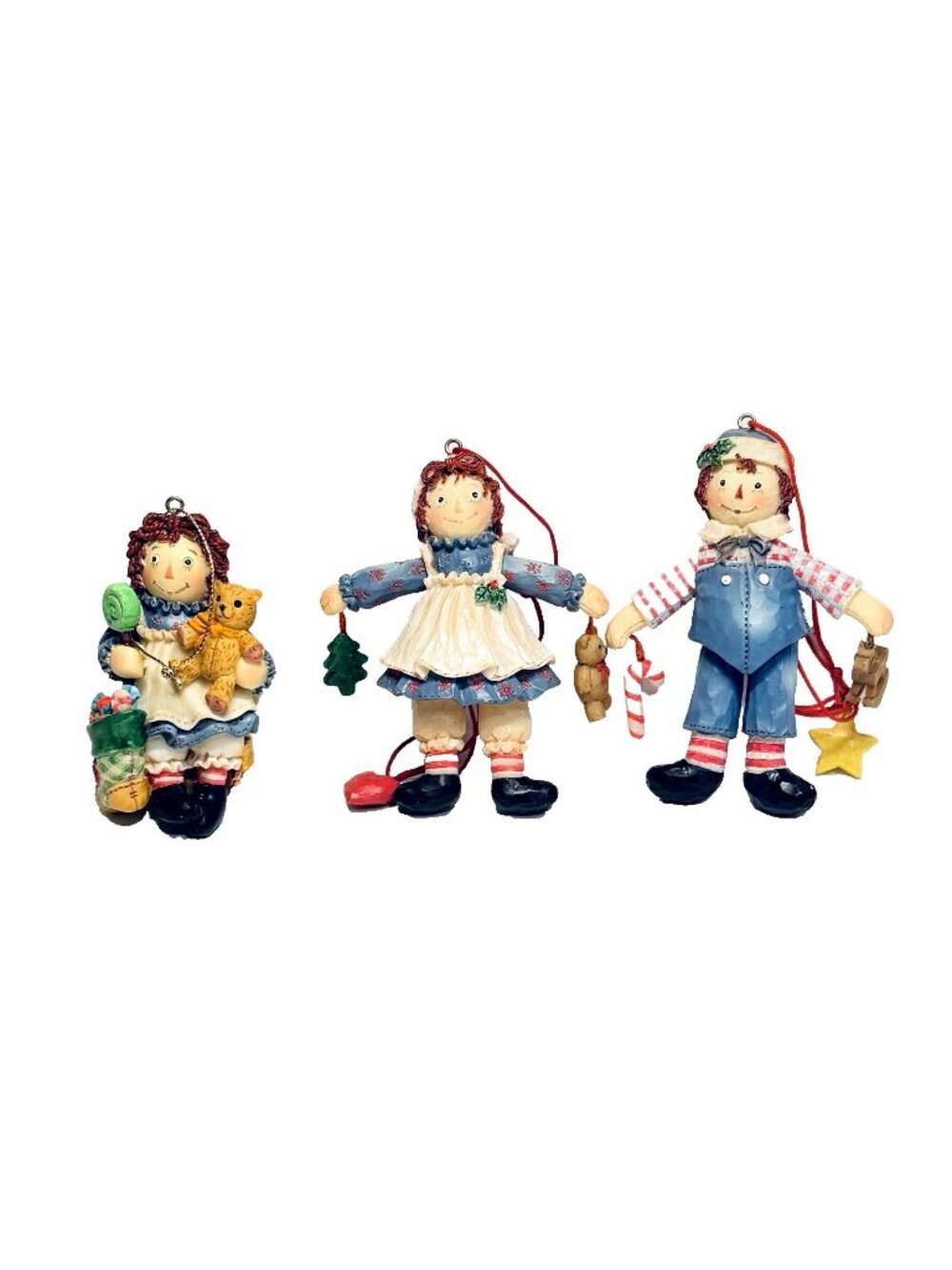 Raggedy Ann & Andy Kurt Adler Resin Christmas Ornaments Lot of 3